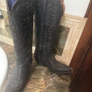 Dan Post Black Tooled Leather Western Heeled Boots